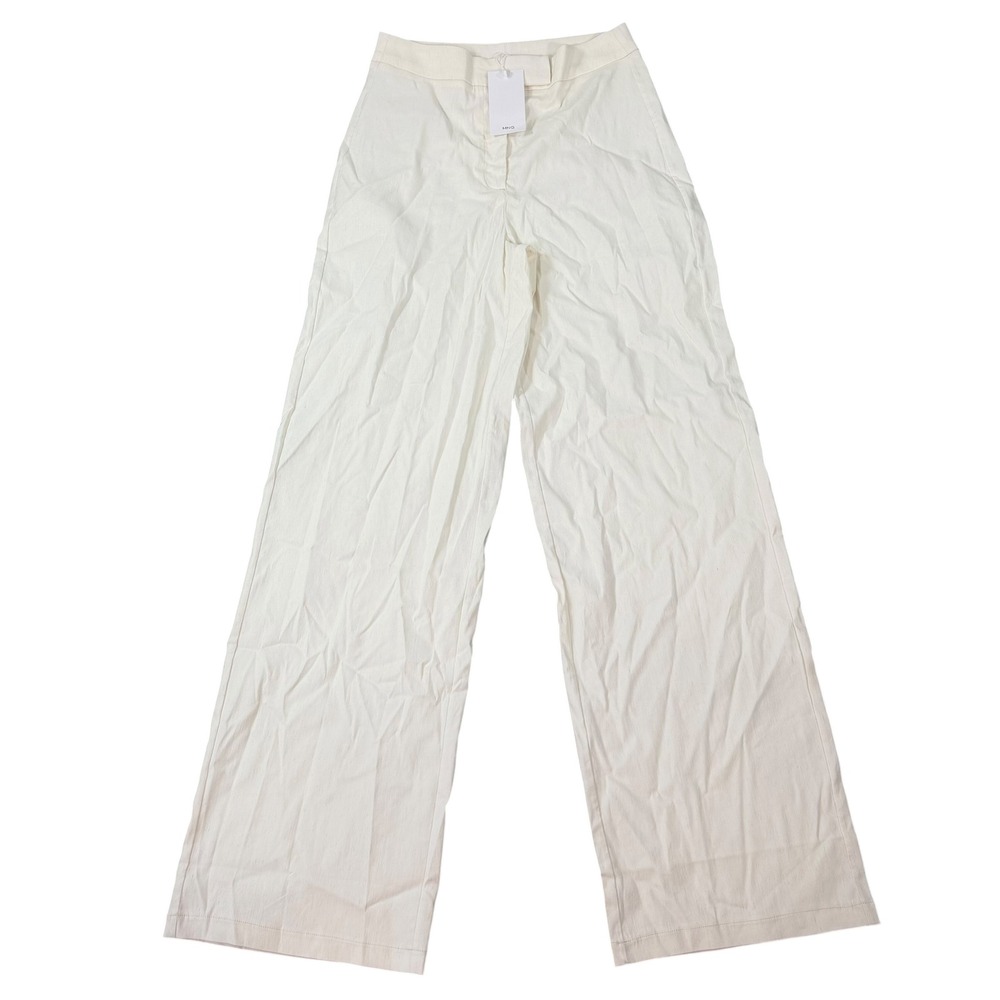 Mango Womens ANA Off White Linen Blend Wide Leg Trousers Size S